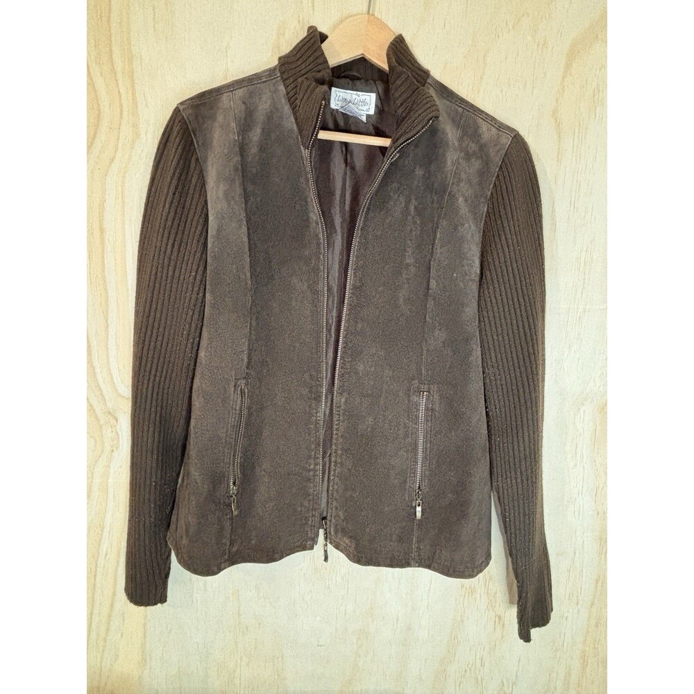 Live A Little Vintage Brown Leather Jacket W/Sweater Arms Large